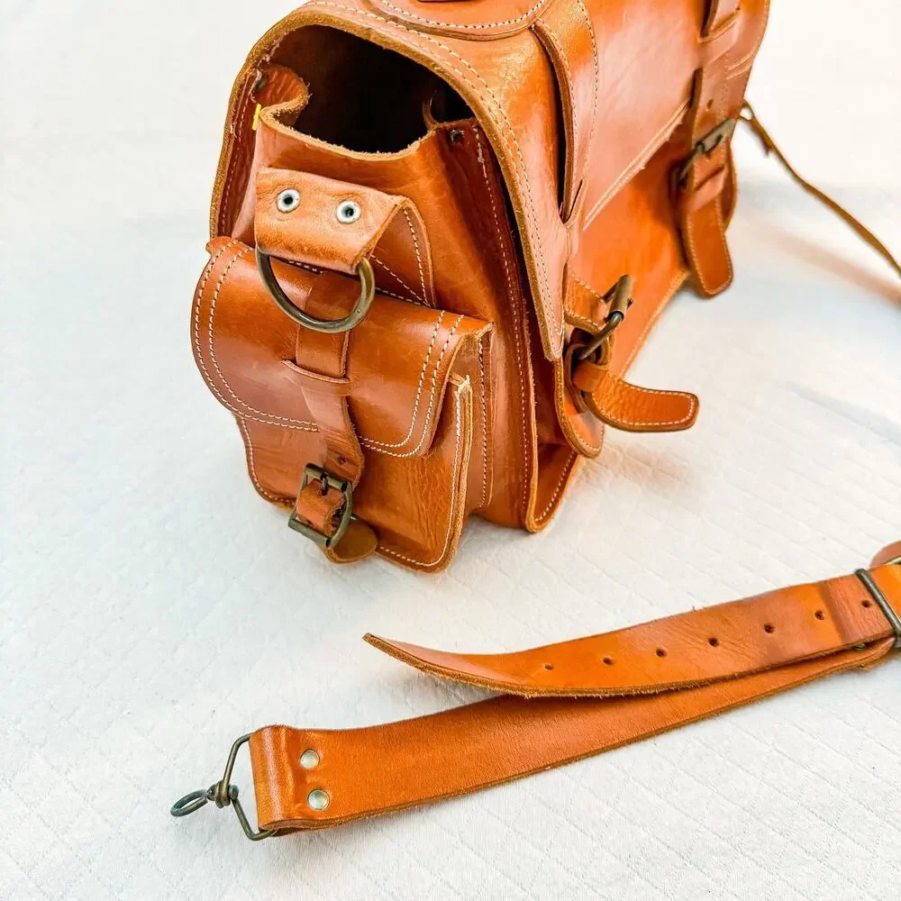 English Briddle Laptop Messenger Bag Tan/Leather EUC